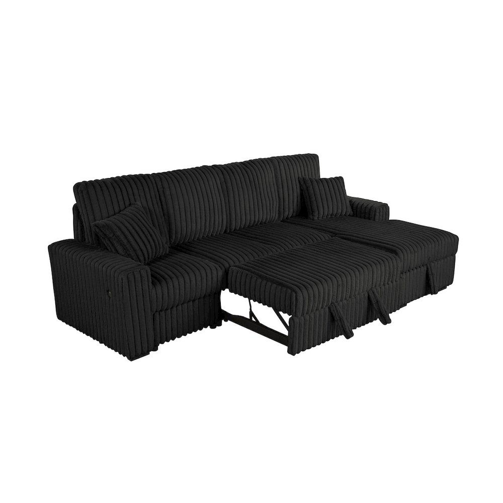 3PC Corduroy Sectional w/ Pull Out Loveseat