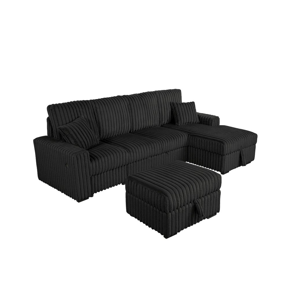 4PC Corduroy Sectional w/ Pull Out Loveseat