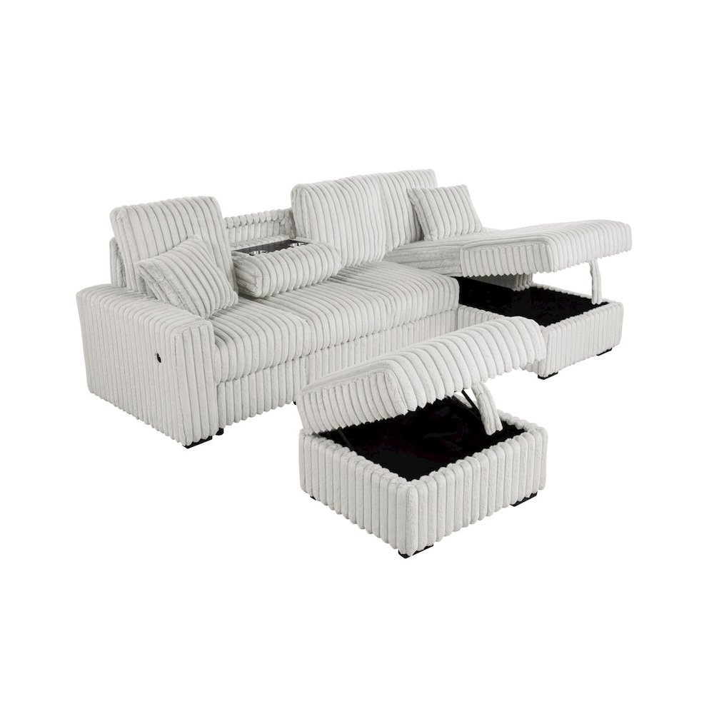 4PC Corduroy Sectional w/ Pull Out Loveseat