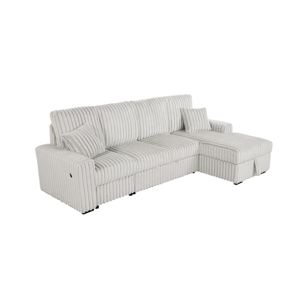 3PC Corduroy Sectional w/ Pull Out Loveseat