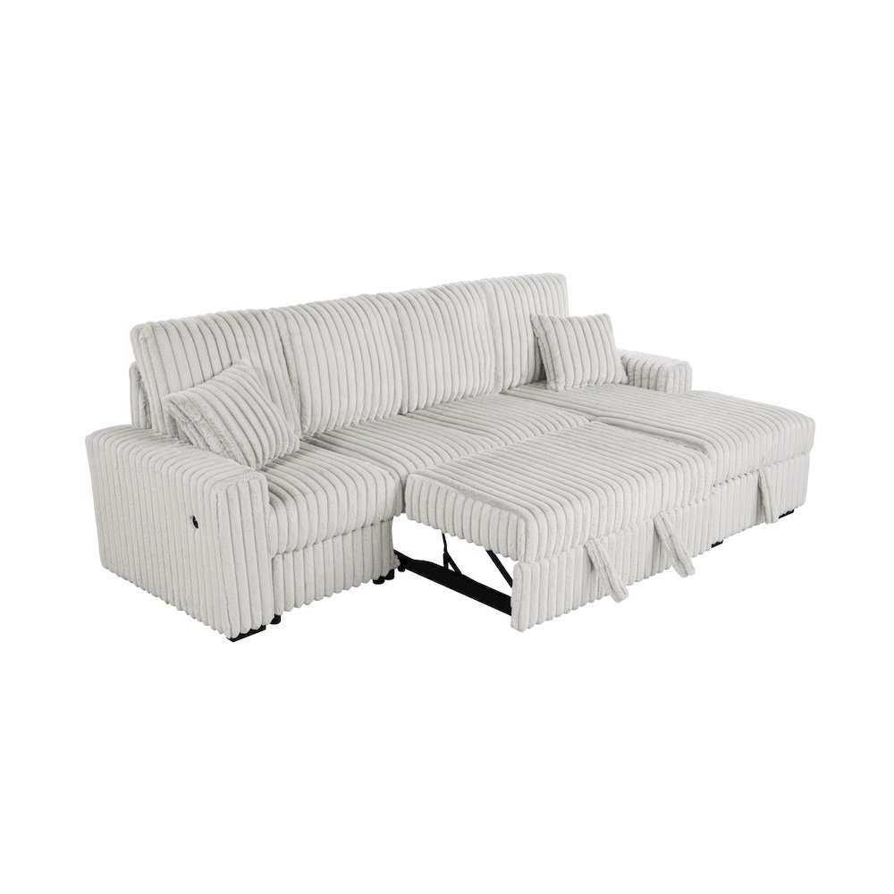 3PC Corduroy Sectional w/ Pull Out Loveseat