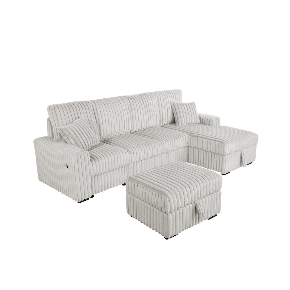4PC Corduroy Sectional w/ Pull Out Loveseat