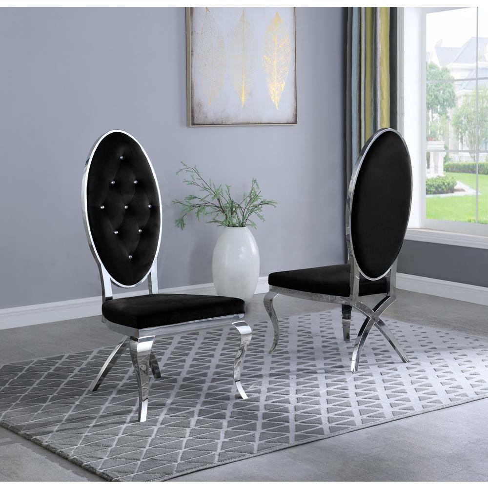White Marble Lazy-Susan Dining Set Tufted Faux Crystal Chairs in Black Velvet