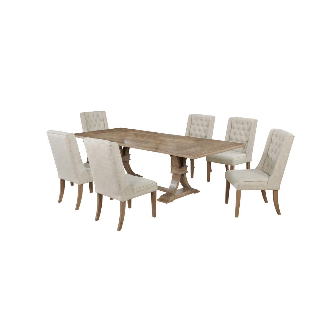 7 Piece Dining Set Extendable w/two 16″Side Leaves Extension & 6 Chairs