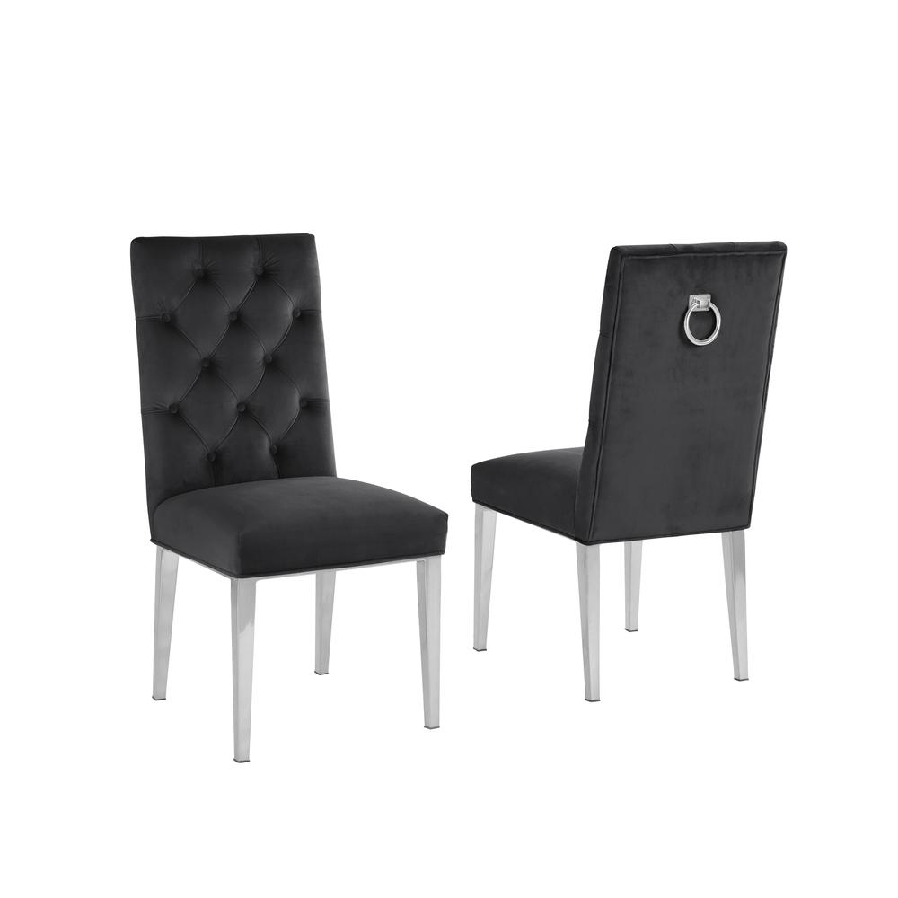 White Marble 9pc Set Tufted Ring Chairs in Black Velvet