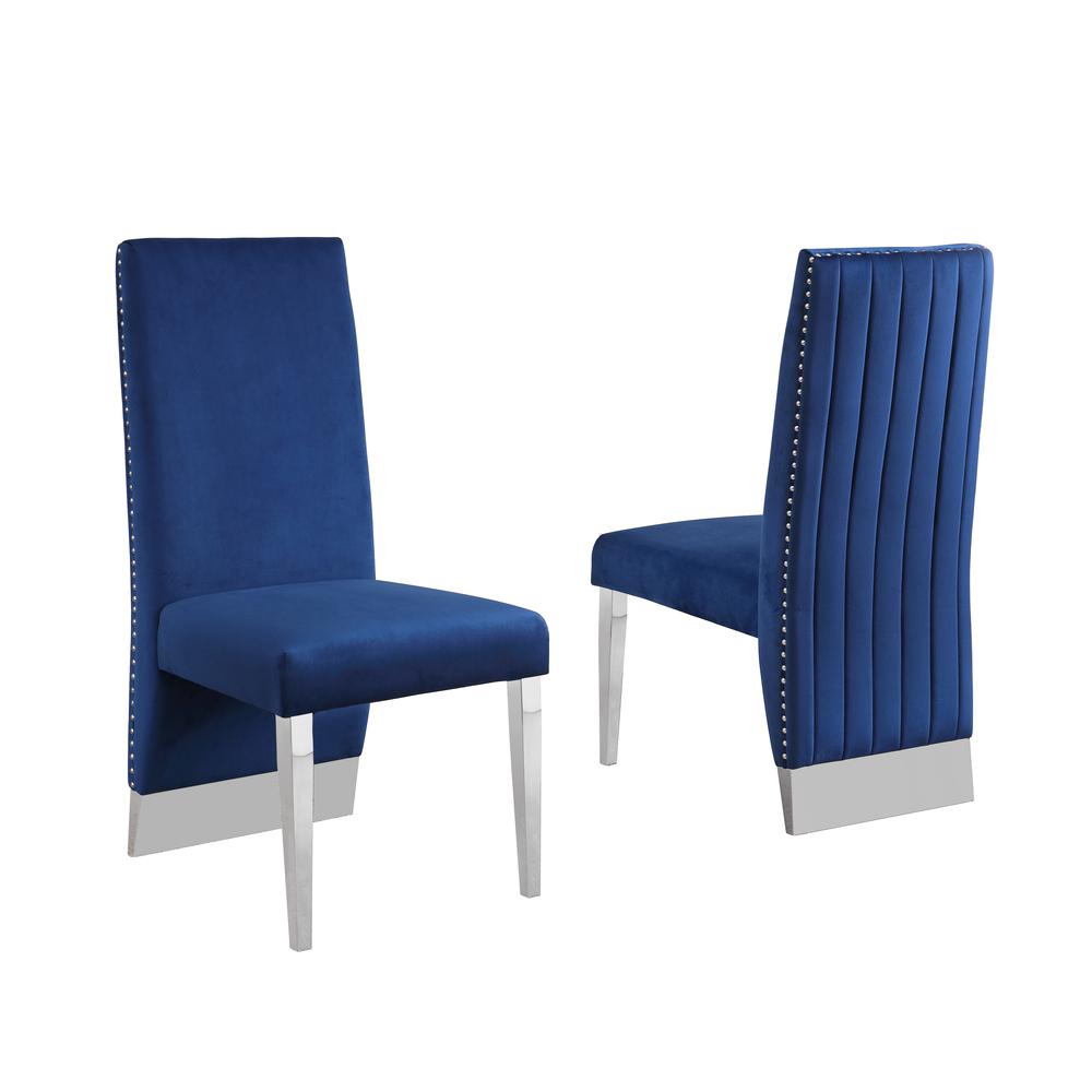 White Marble 9pc Set Pleated Chairs in Navy Blue Velvet