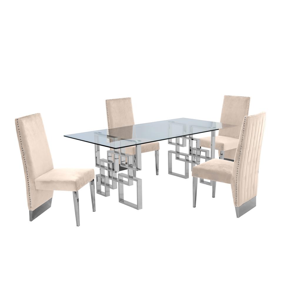 5 Piece Dining Set w/ Stainless Steel Table 844