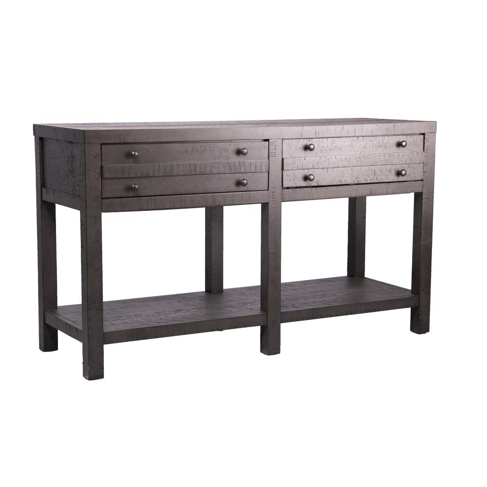 Rustic Style Console Table with Shelf and 2-Drawer Storage
