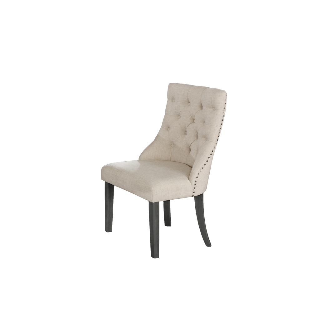 Classic Upholstered Side Chair Tufted in Linen Fabric w/Nailhead Trim **Single Chair**
