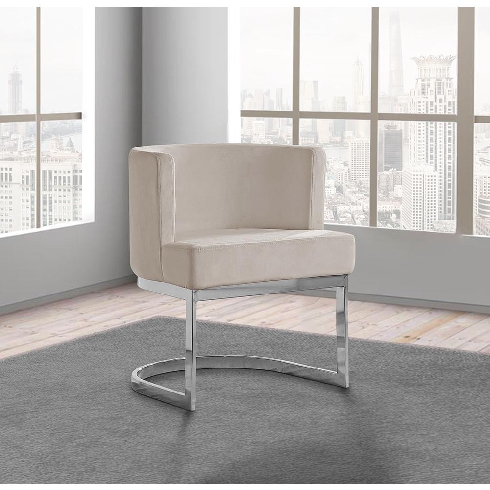 Beige Velvet Side Chair with Silver