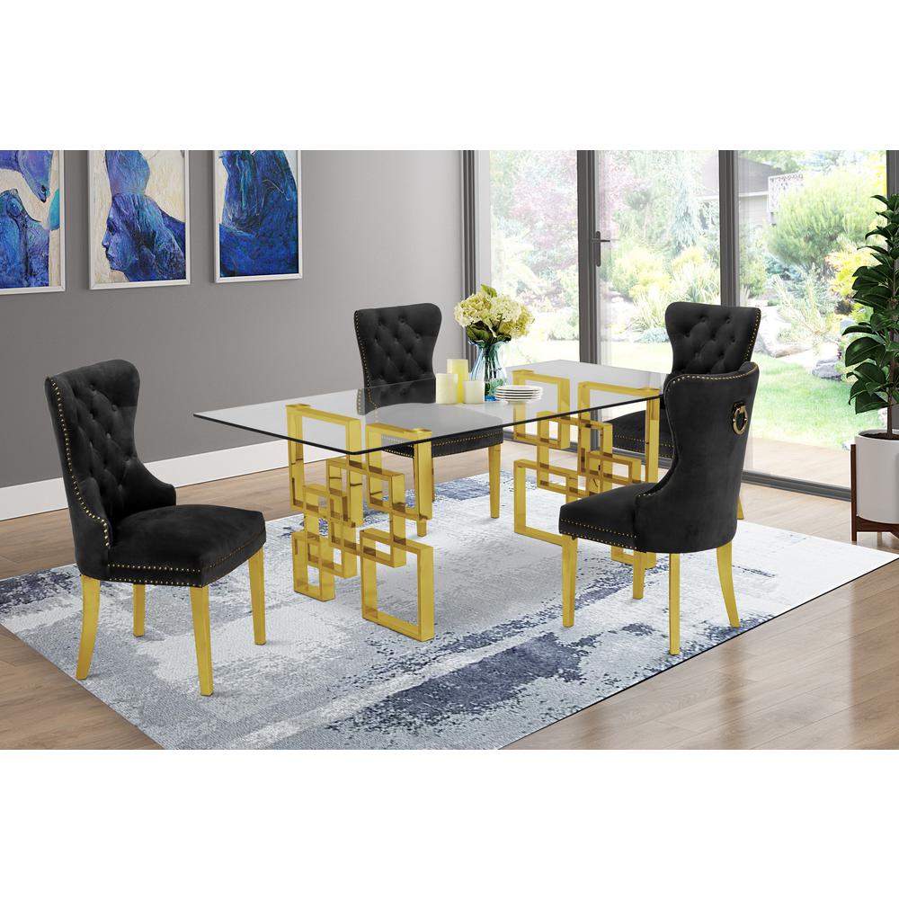 Classic 5 Piece Dining Set With Glass Table Top and Stainless Steel Legs