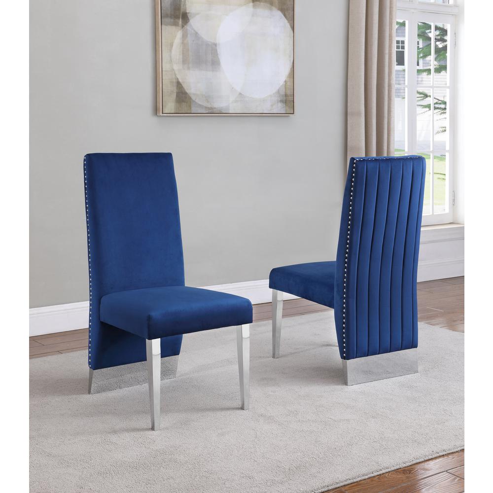 White Marble Lazy-Susan Dining Set Pleated Chairs in Navy Blue Velvet