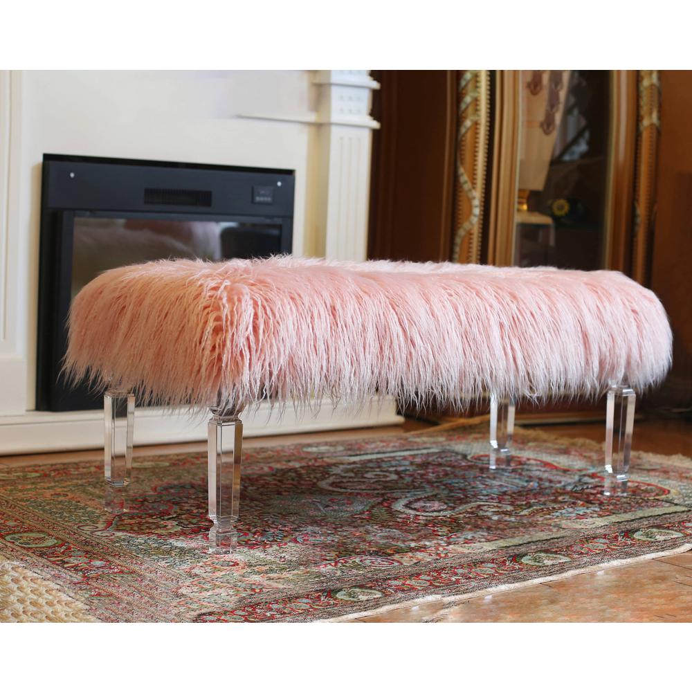 Fur Bench with Acrylic Legs. 2 Colors to Choose: White or Pink