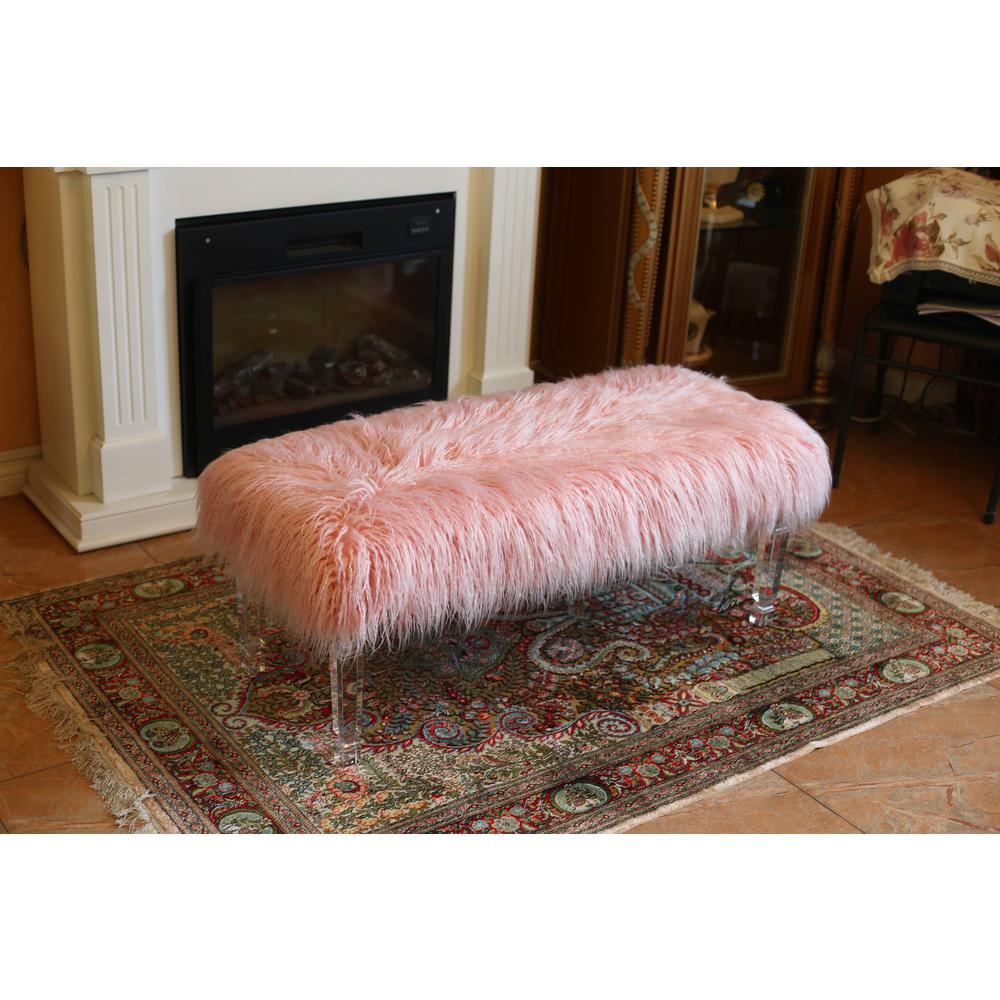 Fur Bench with Acrylic Legs. 2 Colors to Choose: White or Pink