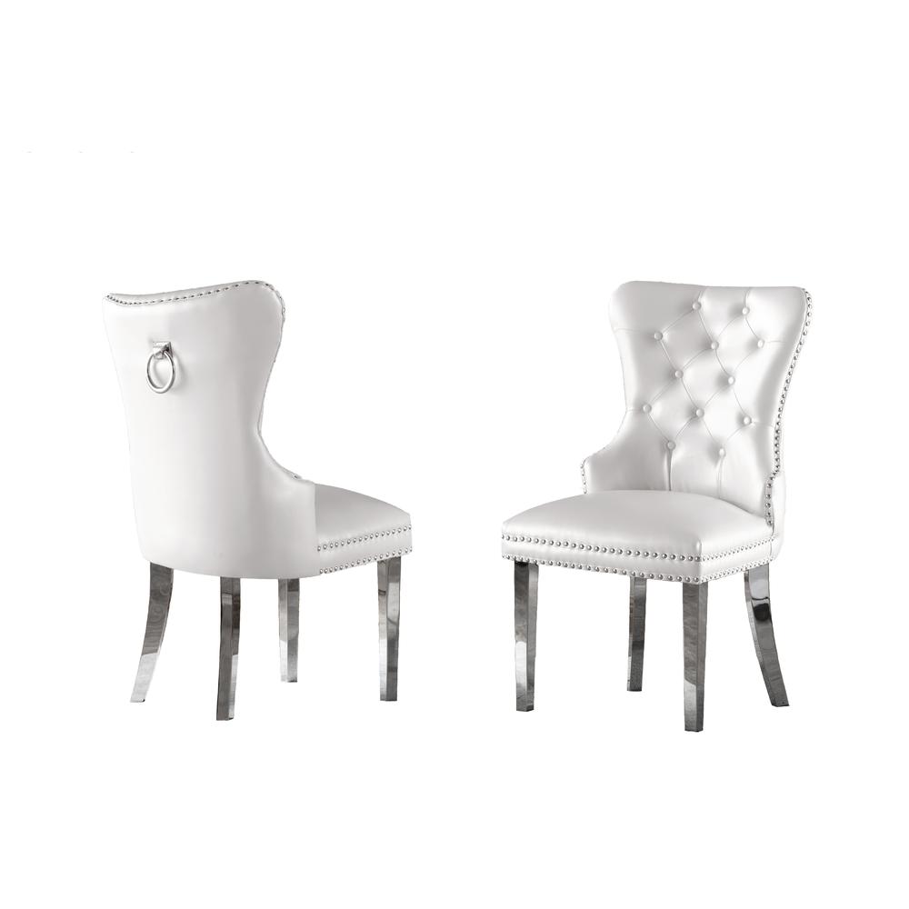 White Faux Leather Tufted Dining Side Chairs