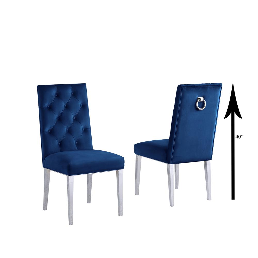 White Marble 9pc Set Tufted Ring Chairs in Navy Blue Velvet