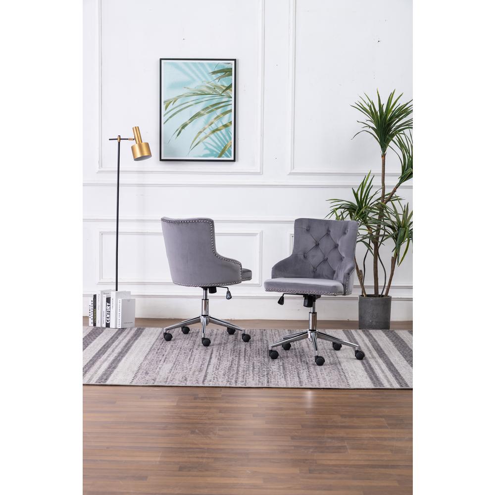 Tufted Velvet Upholstered Office Chair in Dark Grey – Single