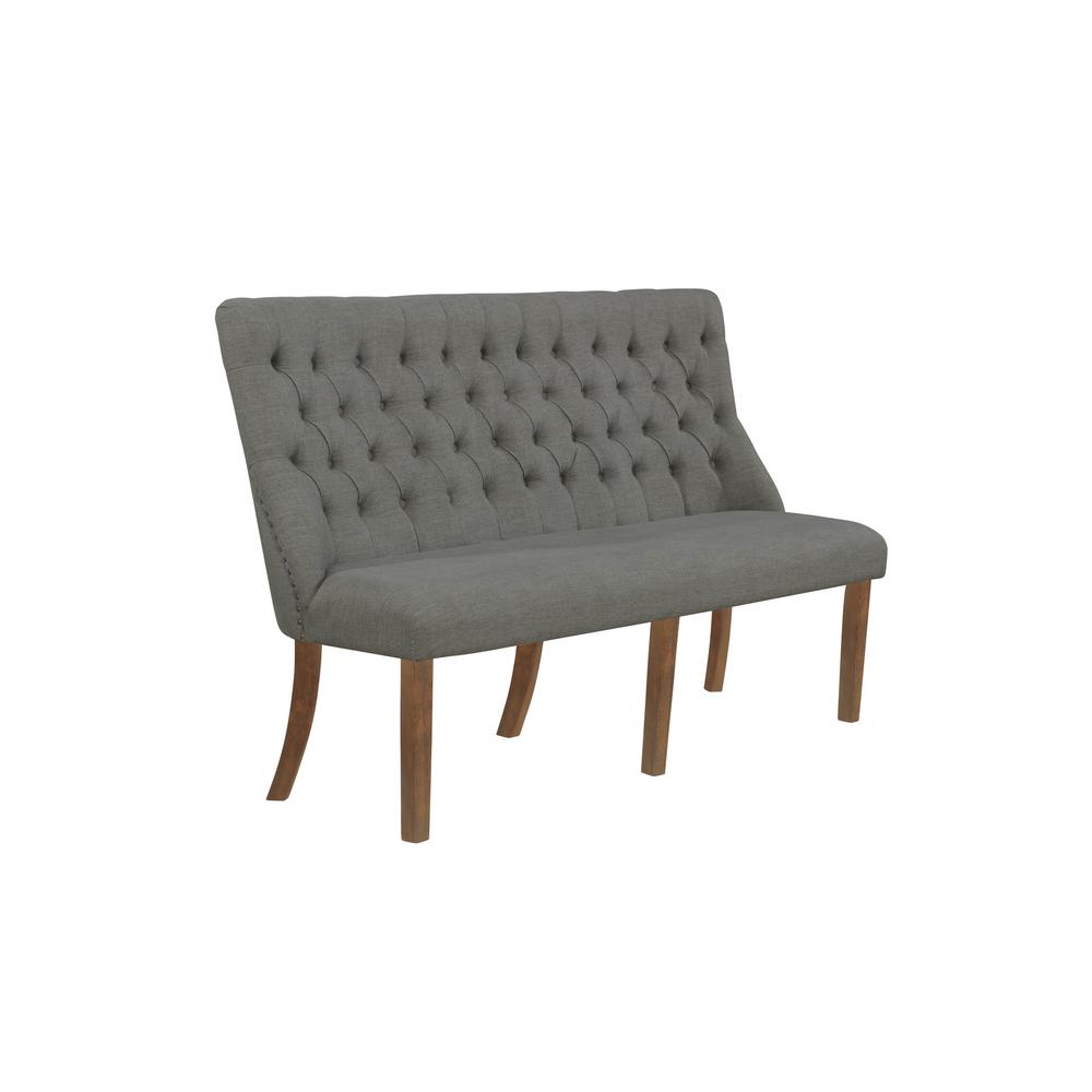 7 piece set Walnut Wood Dining Set with Gray linen fabric chairs and bench