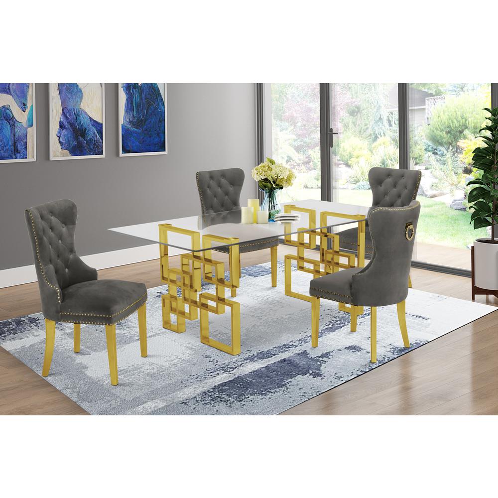 Classic 5 Piece Dining Set With Glass Table Top and Stainless Steel Legs