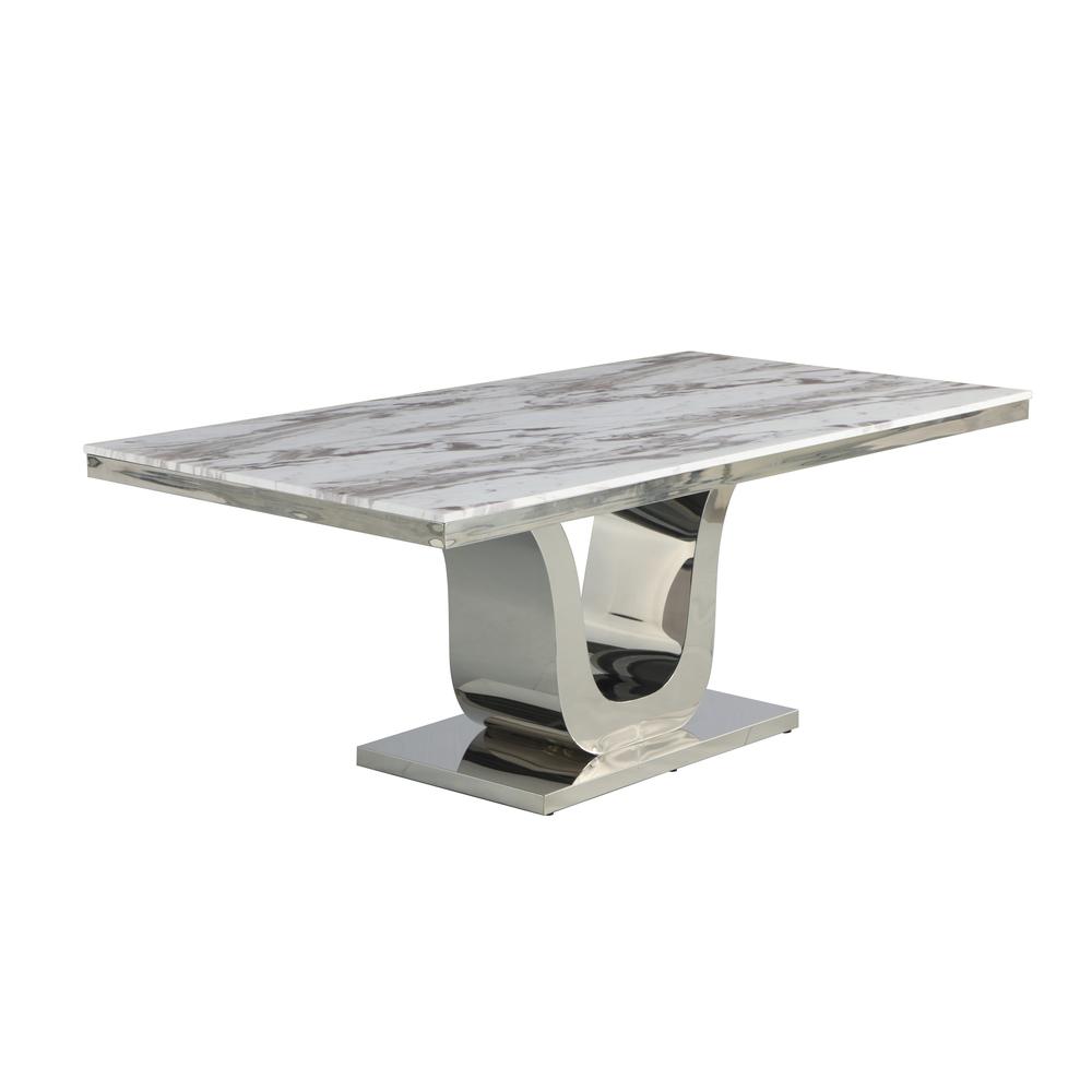 78″L White Marble Dining Table Stainless Steel Base