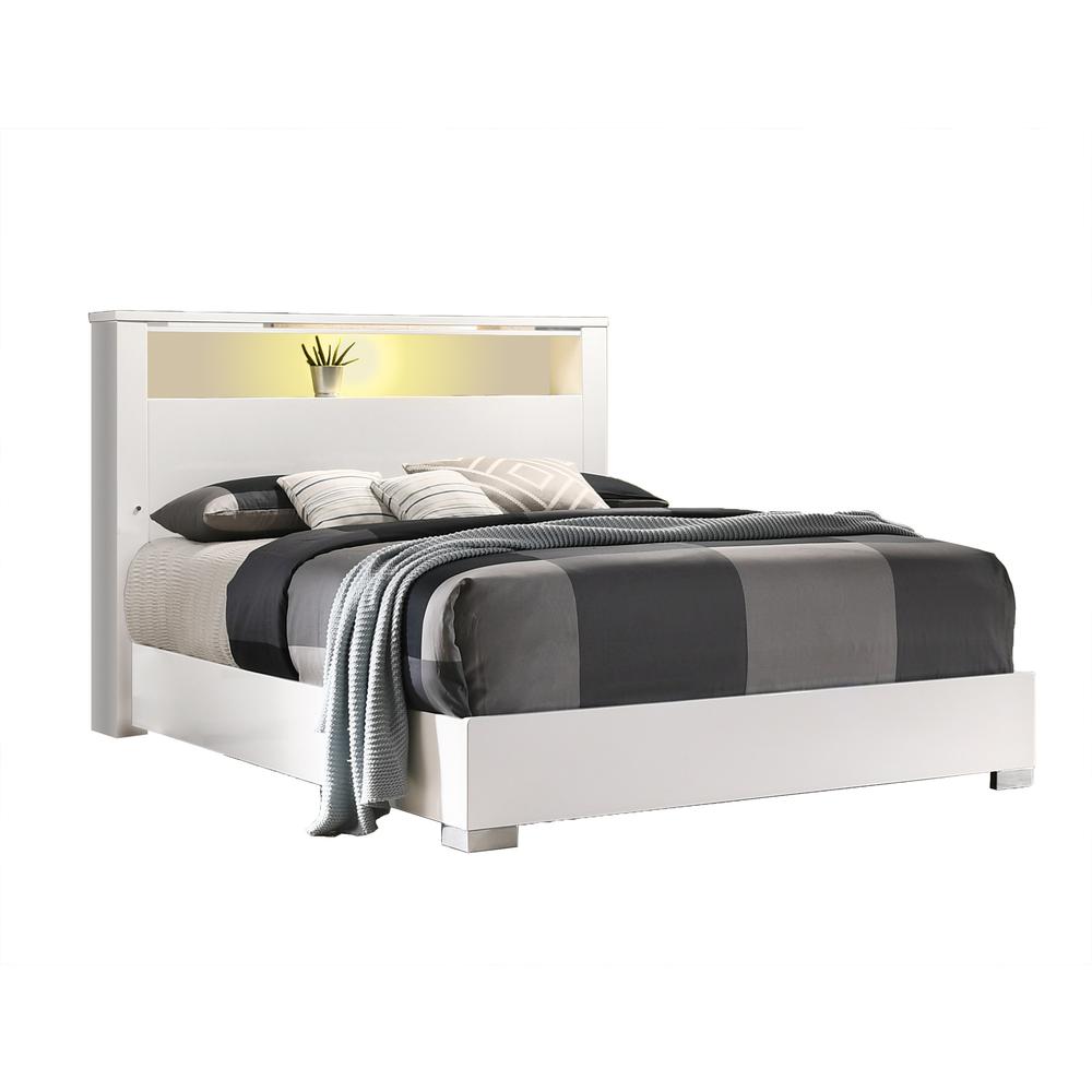 Rose LED Eastern King Bed in White Lacquer
