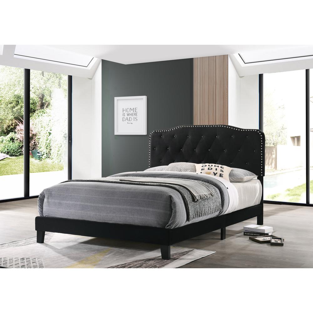 Black Velvet Uph. Panel Bed with Silver Nailhead – Full
