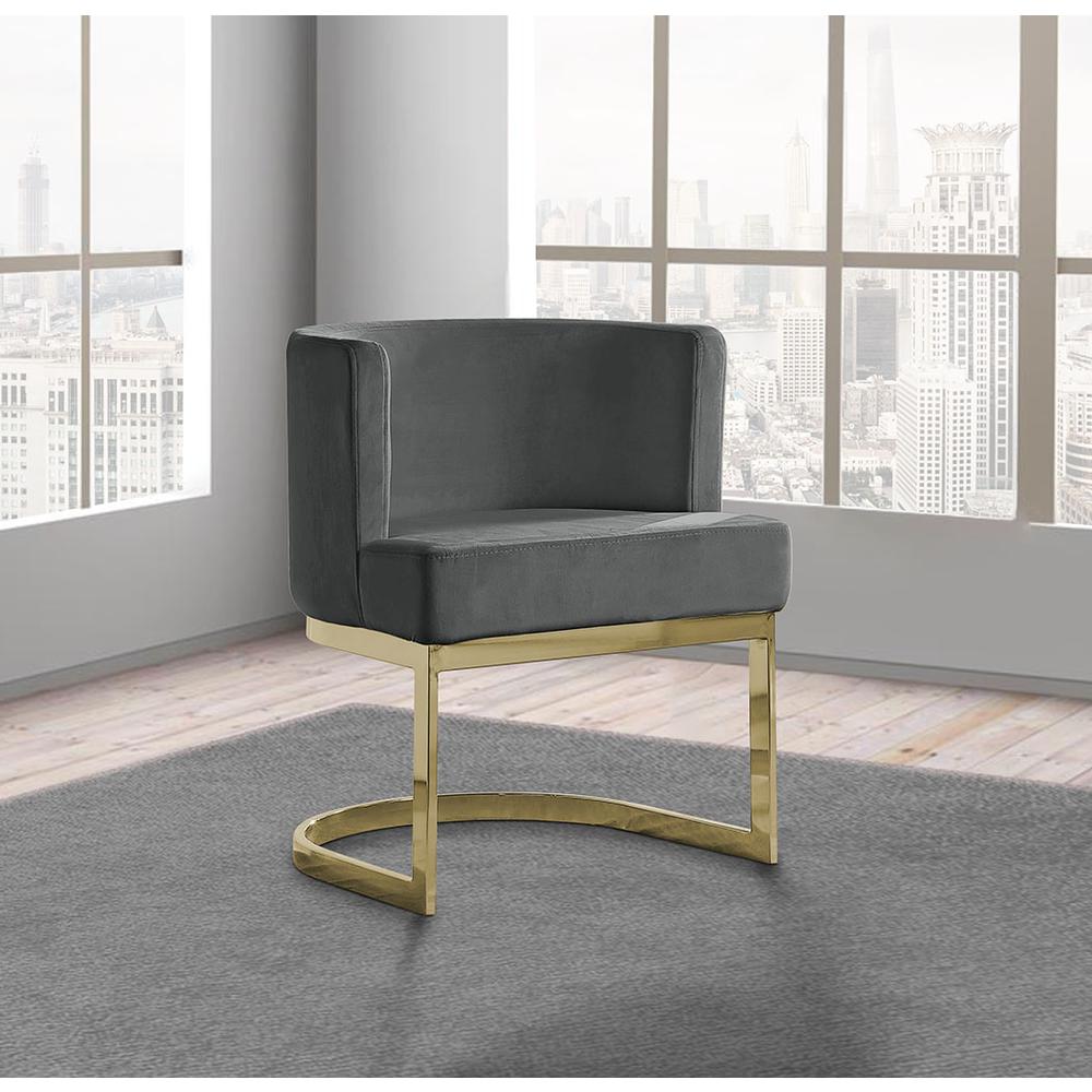 Dark Grey Velvet Side Chair with Gold