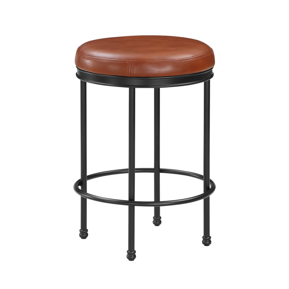 Montecarlo Caramel Faux Leather and Metal Backless Counter Height Stool