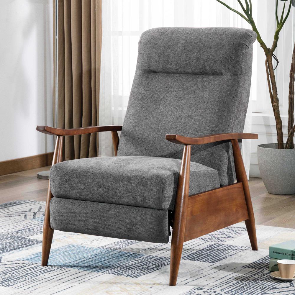 Soren Wood Arm Push Back Recliner – Charcoal