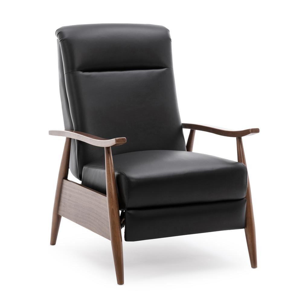 Fairview Leather Wood Arm Push Back Recliner – Black