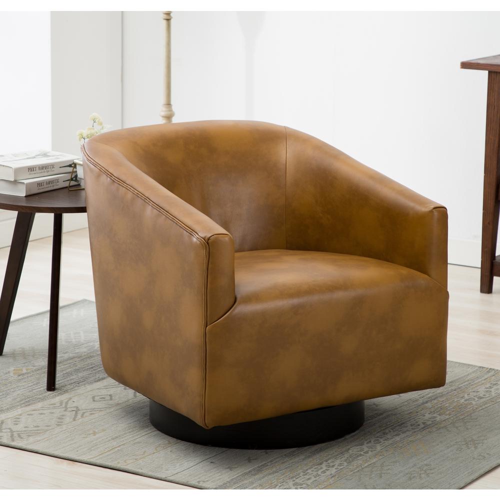 Gaven Camel Wood Base Swivel Chair