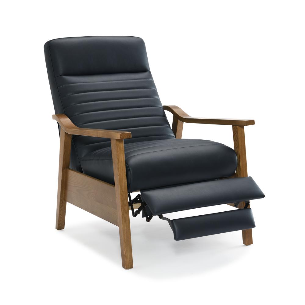 Arthur Wood Arm Push Back Recliner – Midnight Blue
