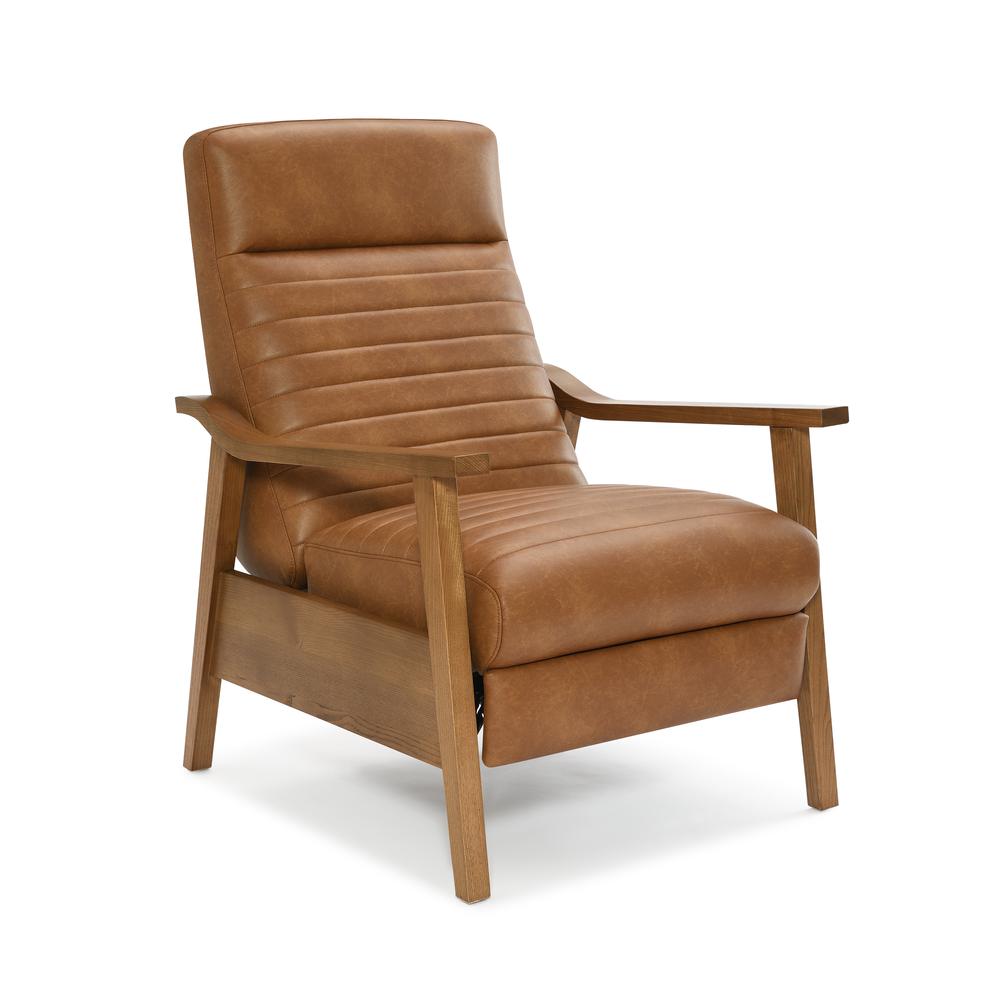 Arthur Wood Arm Push Back Recliner – Saddle Brown