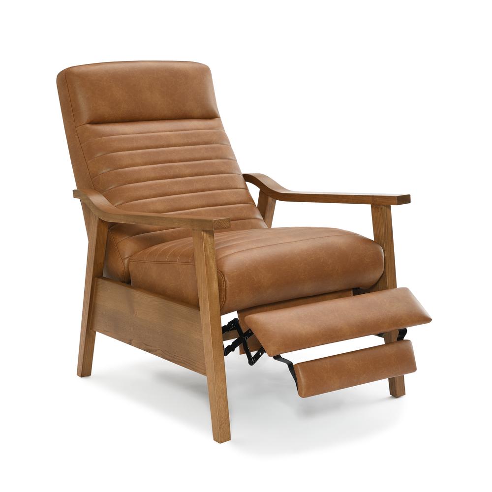 Arthur Wood Arm Push Back Recliner – Saddle Brown