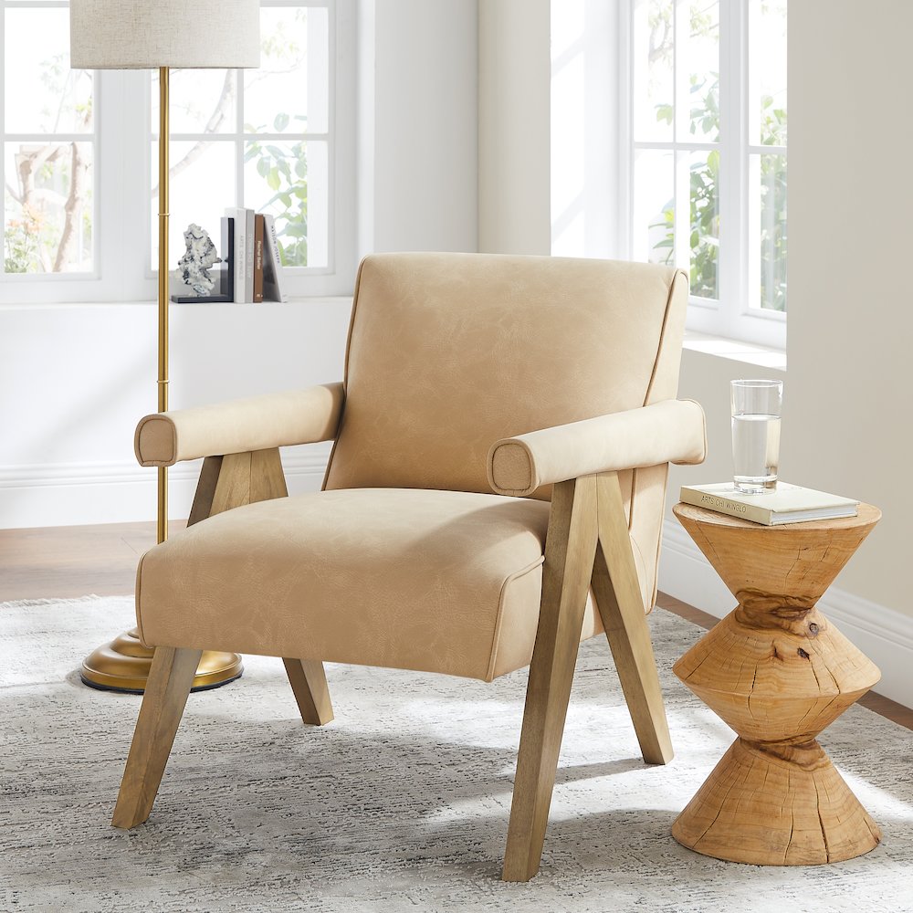 Navassa Modern Faux Leather Arm Chair – Sand