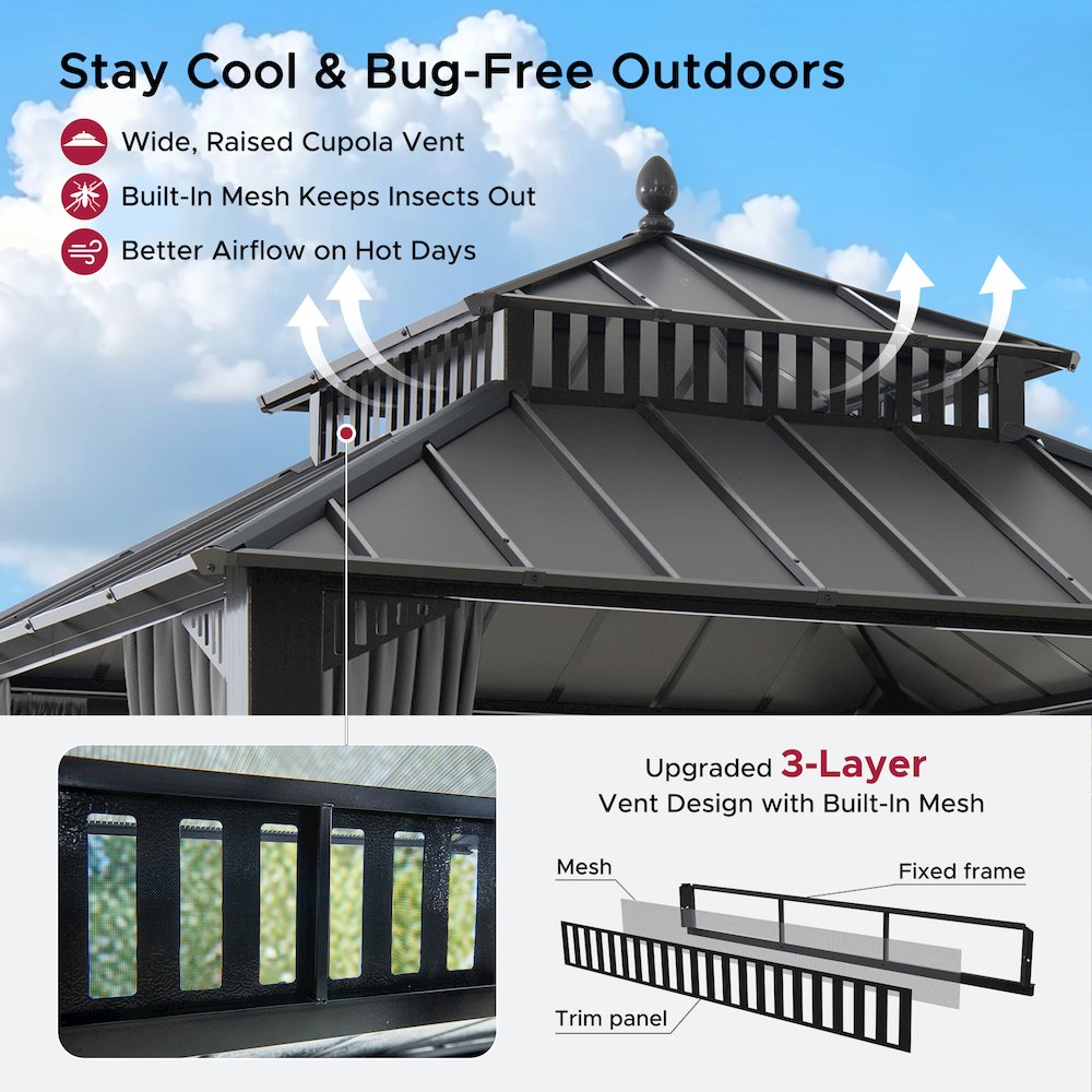 10 ft x 10 ft Hardtop Gazebo with Steel Roof