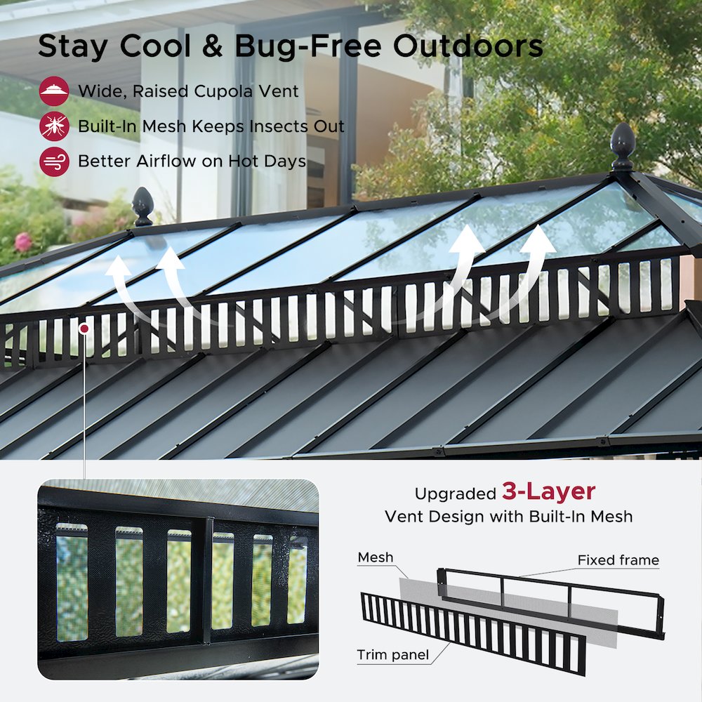 20 ft x 12 ft Aluminum Hardtop Gazebo with Polycarbonate Roof Hardtop
