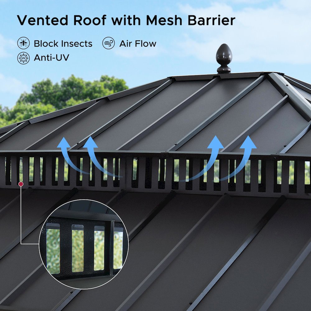 14 ft x 12 ft Aluminum Frame Steel Double Roof Hardtop Rectangular Gazebo