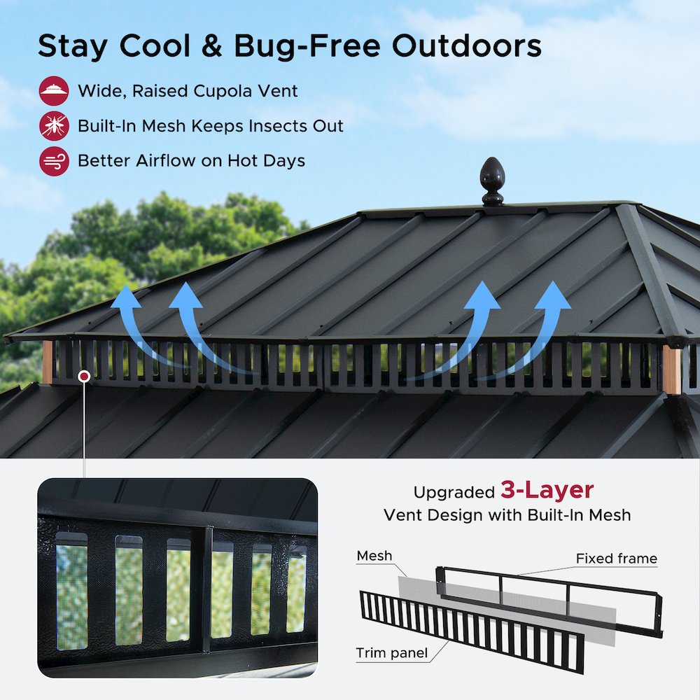 16 ft x 12 ft Woodgrain Aluminum Frame Galvanized Steel Roof Gazebo