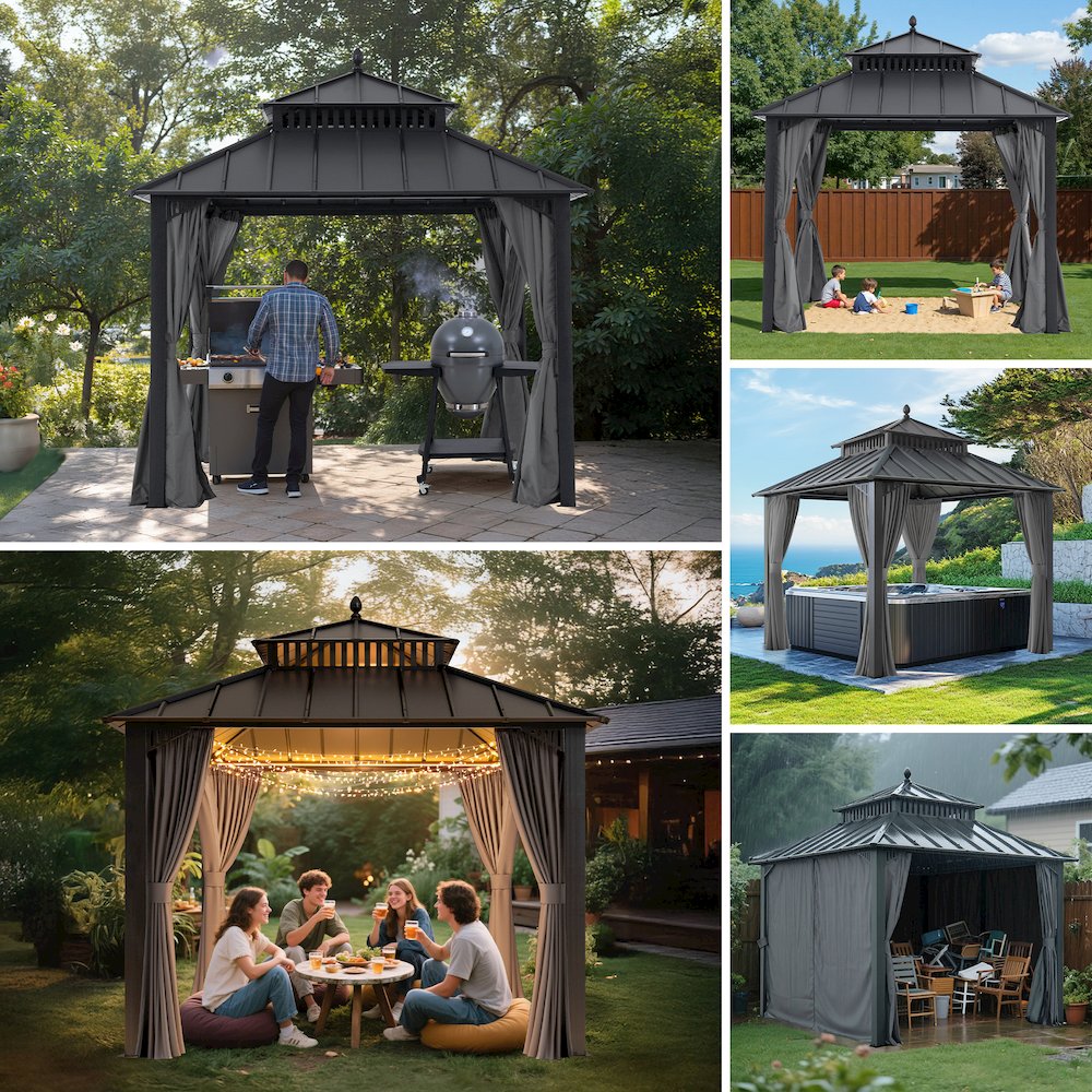 10 ft x 10 ft Hardtop Gazebo with Steel Roof