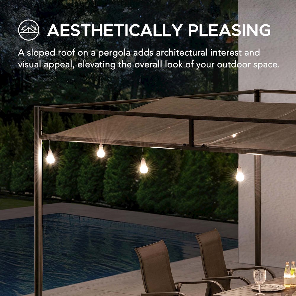 10 ft. x 10 ft. Patio Darkeford Metal Pergola With Black Sling Fabric Canopy