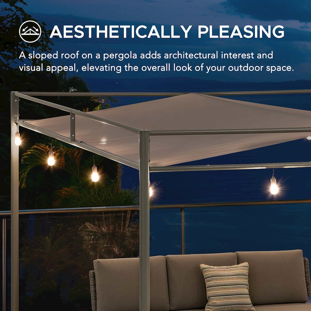 10 ft. x 10 ft. Patio Darkeford Metal Pergola With Grey Sling Fabric Canopy