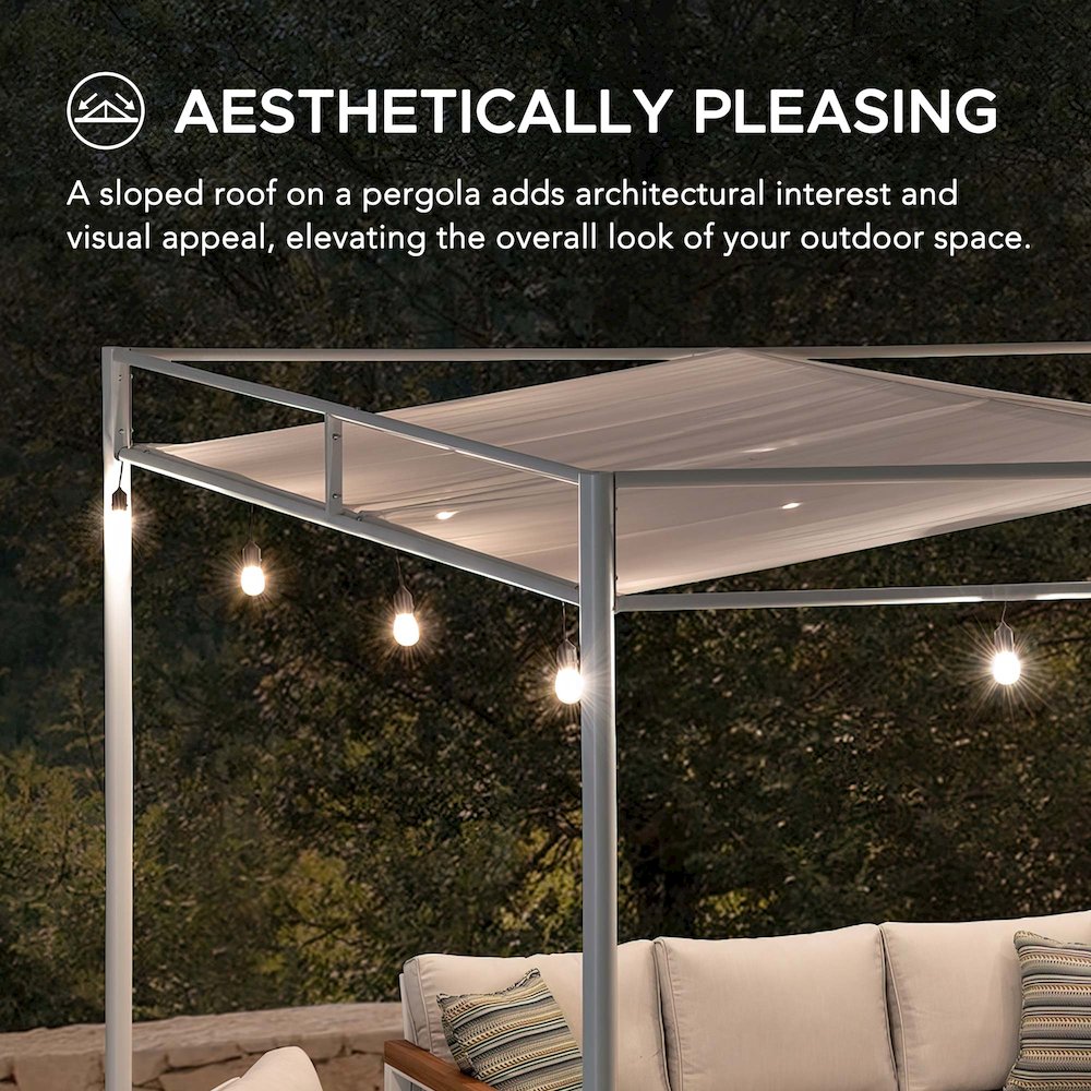 10 ft. x 10 ft. Patio Darkeford Metal Pergola With White Sling Fabric Canopy
