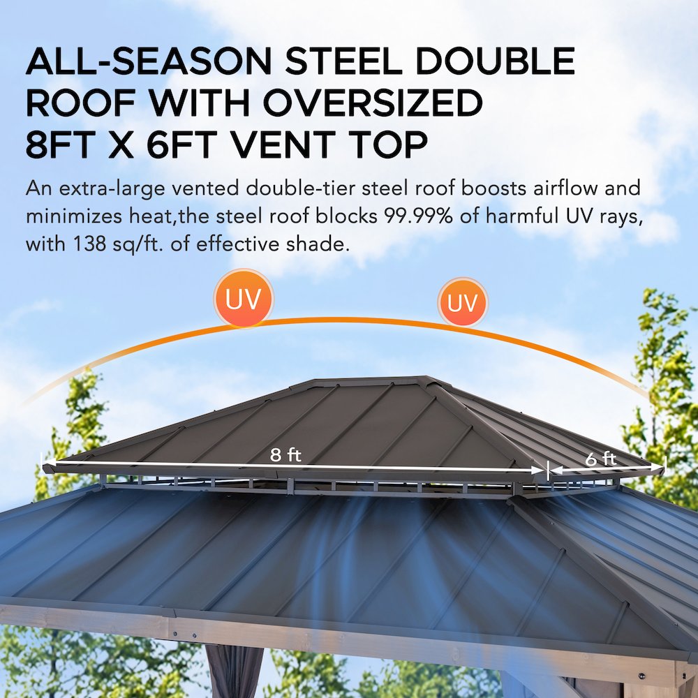13 ft. x 11 ft. Cedar Frame Steel 2-Tier Hardtop Gazebo