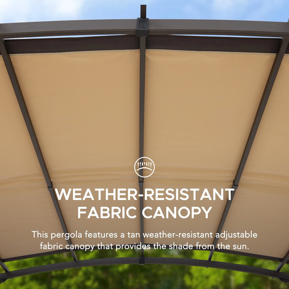 9 x 11-ft Arched Steel Pergola with Retractable Adjustable Canopy