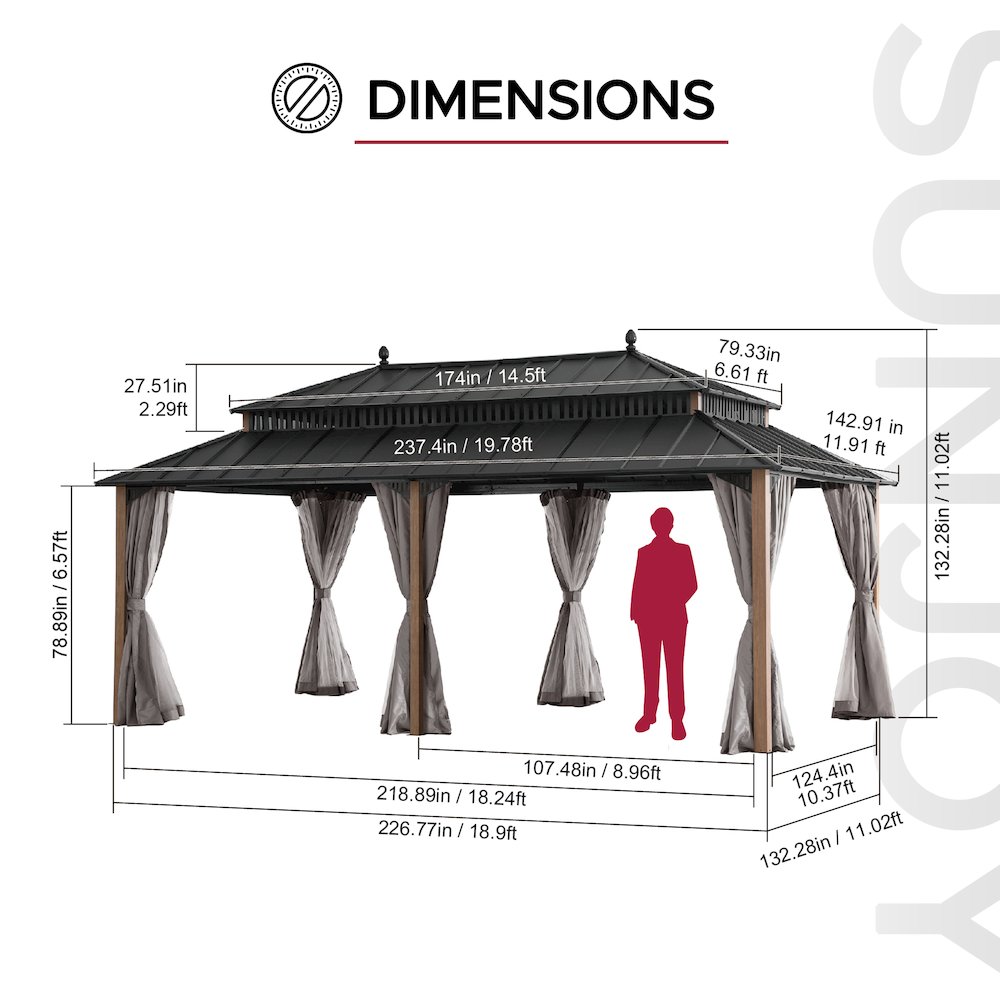 20 ft x 12 ft Hardtop Gazebo with Steel Roof