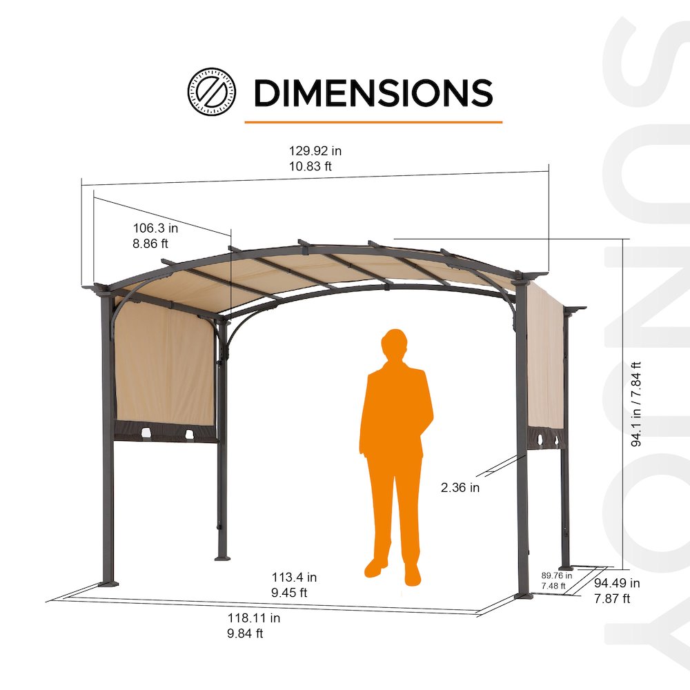 9 x 11-ft Arched Steel Pergola with Retractable Adjustable Canopy