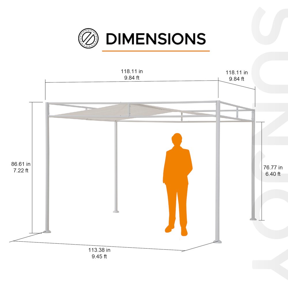 10 ft. x 10 ft. Patio Darkeford Metal Pergola With White Sling Fabric Canopy