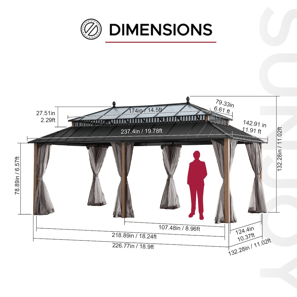 20 ft x 12 ft Aluminum Hardtop Gazebo with Polycarbonate Roof Hardtop