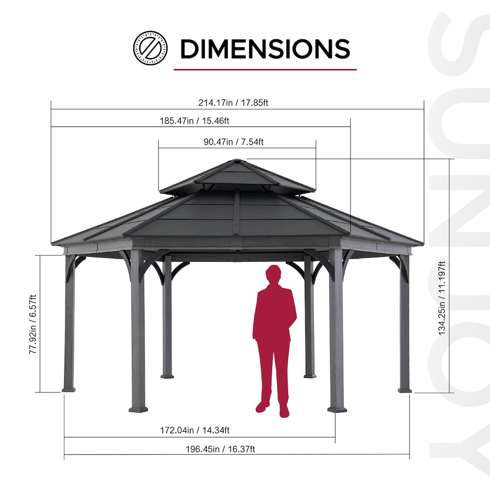 15 ft. x 18 ft. Ashland Hexagon Hardtop Gazebo with Aluminum Frame